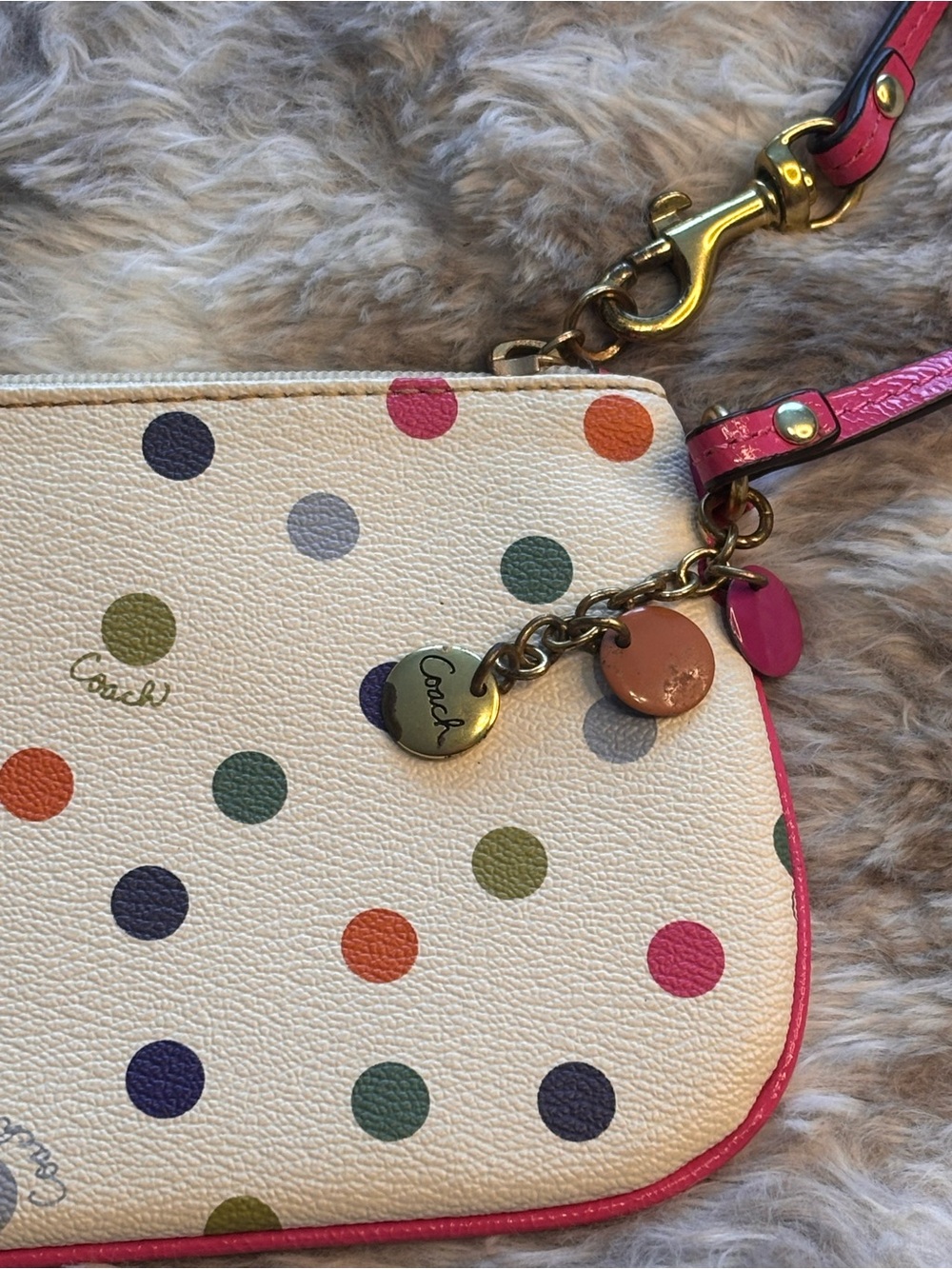 Coach Multicolor Polka Dot Wristlet with Pink Strap - Picture 8 of 9